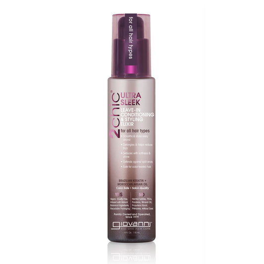 Giovanni 2Chic Brazilian Keratin & Argan Oil Ultra-Sleek Leave-In Conditioning & Styling Elixir, 118ml